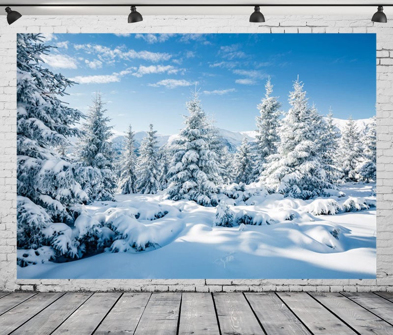 BELECO 7x5ft Fabric Winter Snow Forest Backdrop White Xmas Trees Wintry Scene Alps Photography Background for Christmas New Year Event Party Decorations Banner Holiday Photo Background Photo Props - Image 4